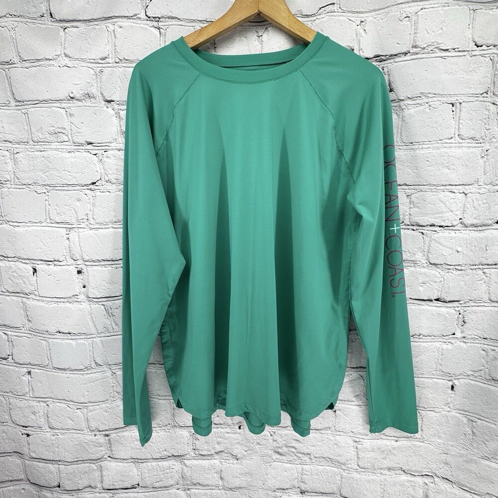 Ocean & Coast Rash Guard Top Women's XL Green Sun Tee Swim Shirt Long Sleeve